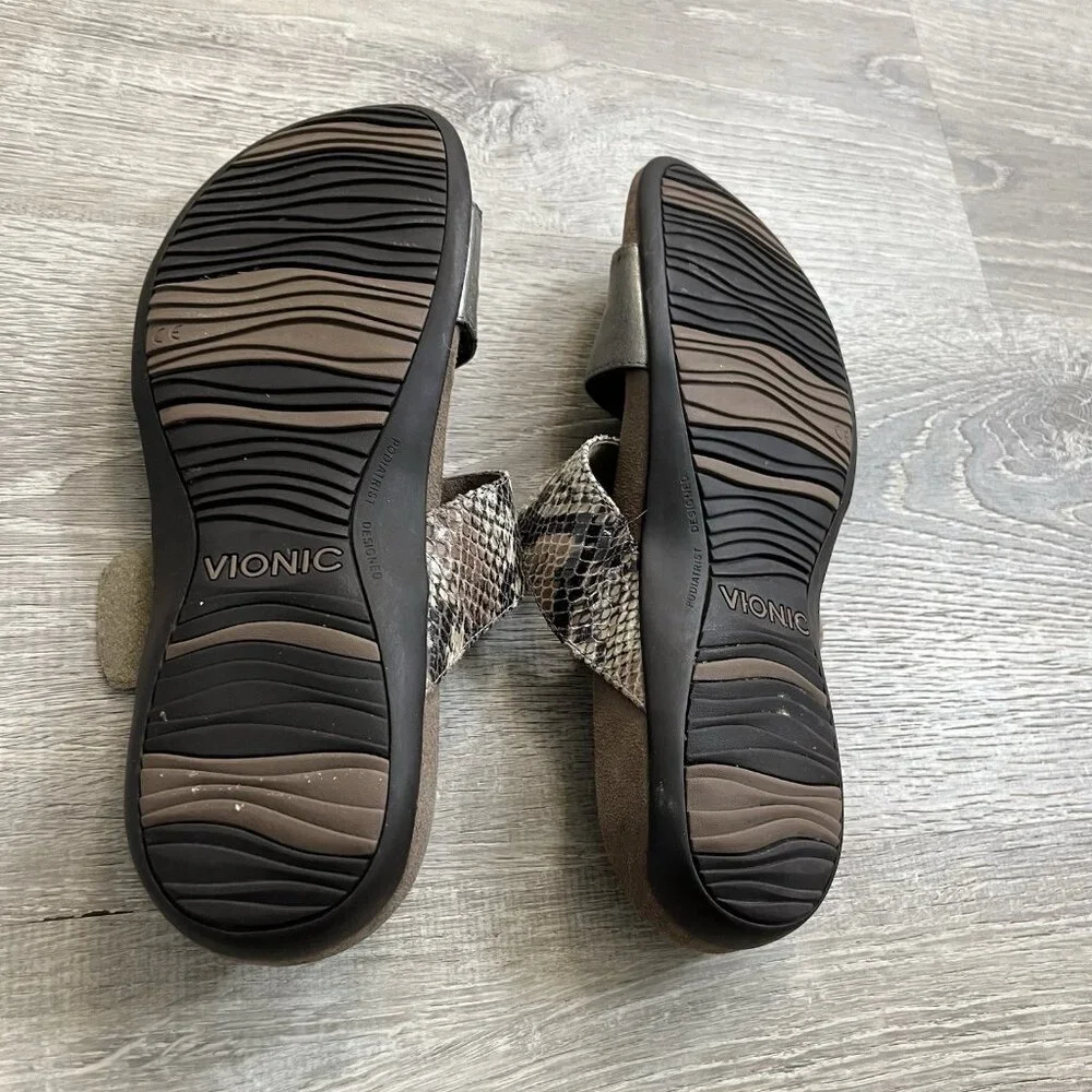 Vionic‎ Rest Camila Womens Size 9M Sandals 2 Strap Snakeskin Metallic Orthaheel